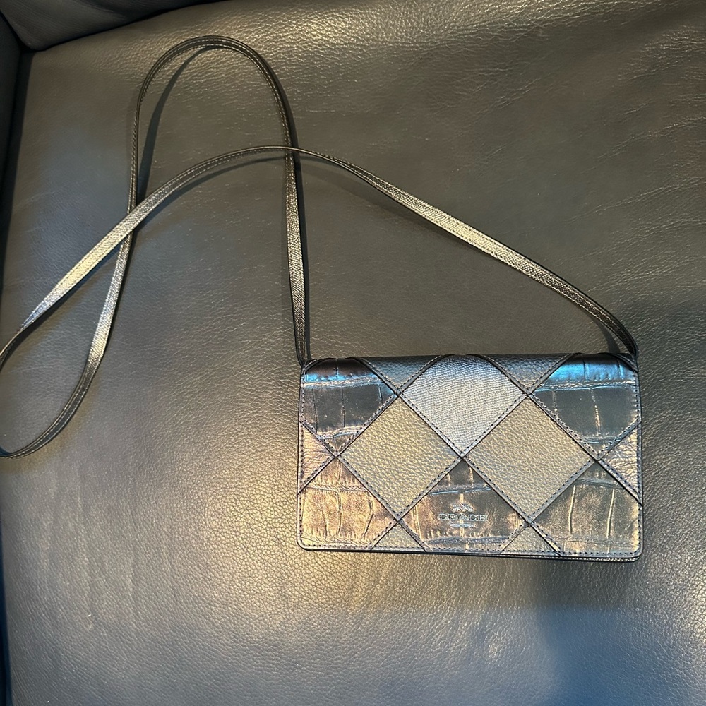 Metallic Gun Metal Coach Cross body 8x5x1
